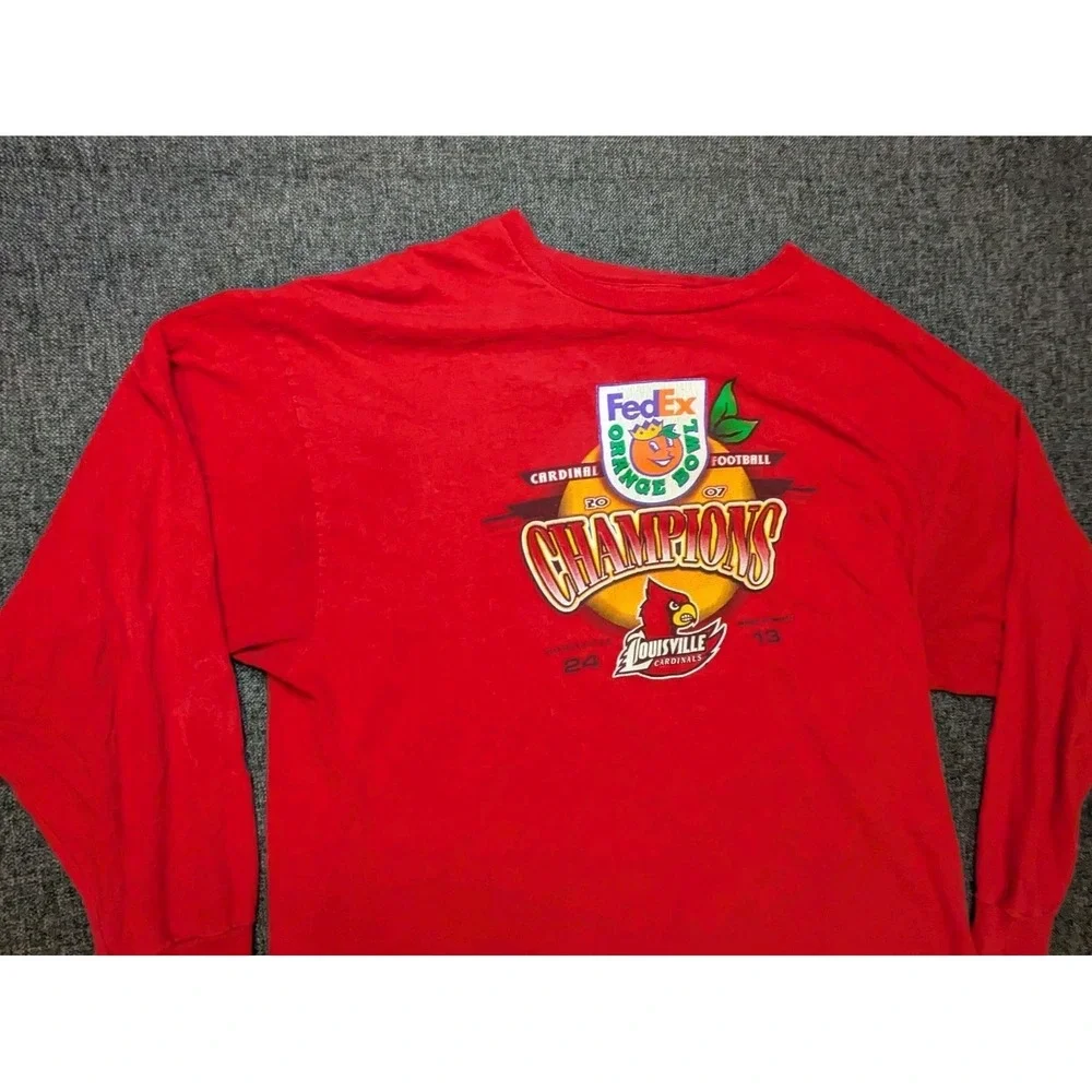 Louisville‎ Cardinals Shirt 2007 Orange Bowl Fedex Graphic Long Sleeve Y2K Tee